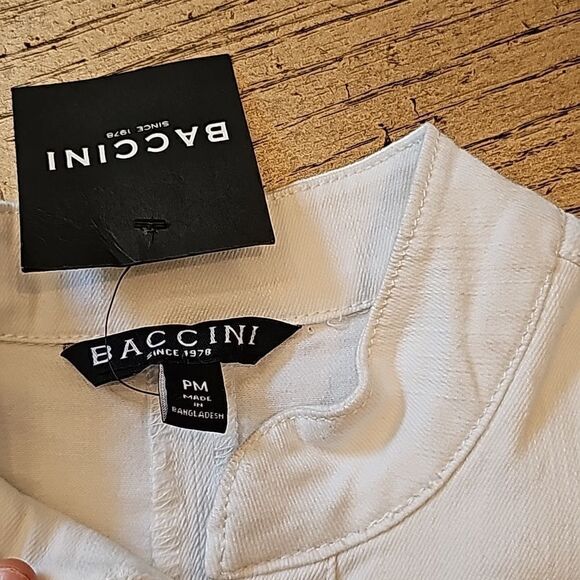 White denim peplum zip up jacket PM NWT  Baccini - Picture 5 of 11